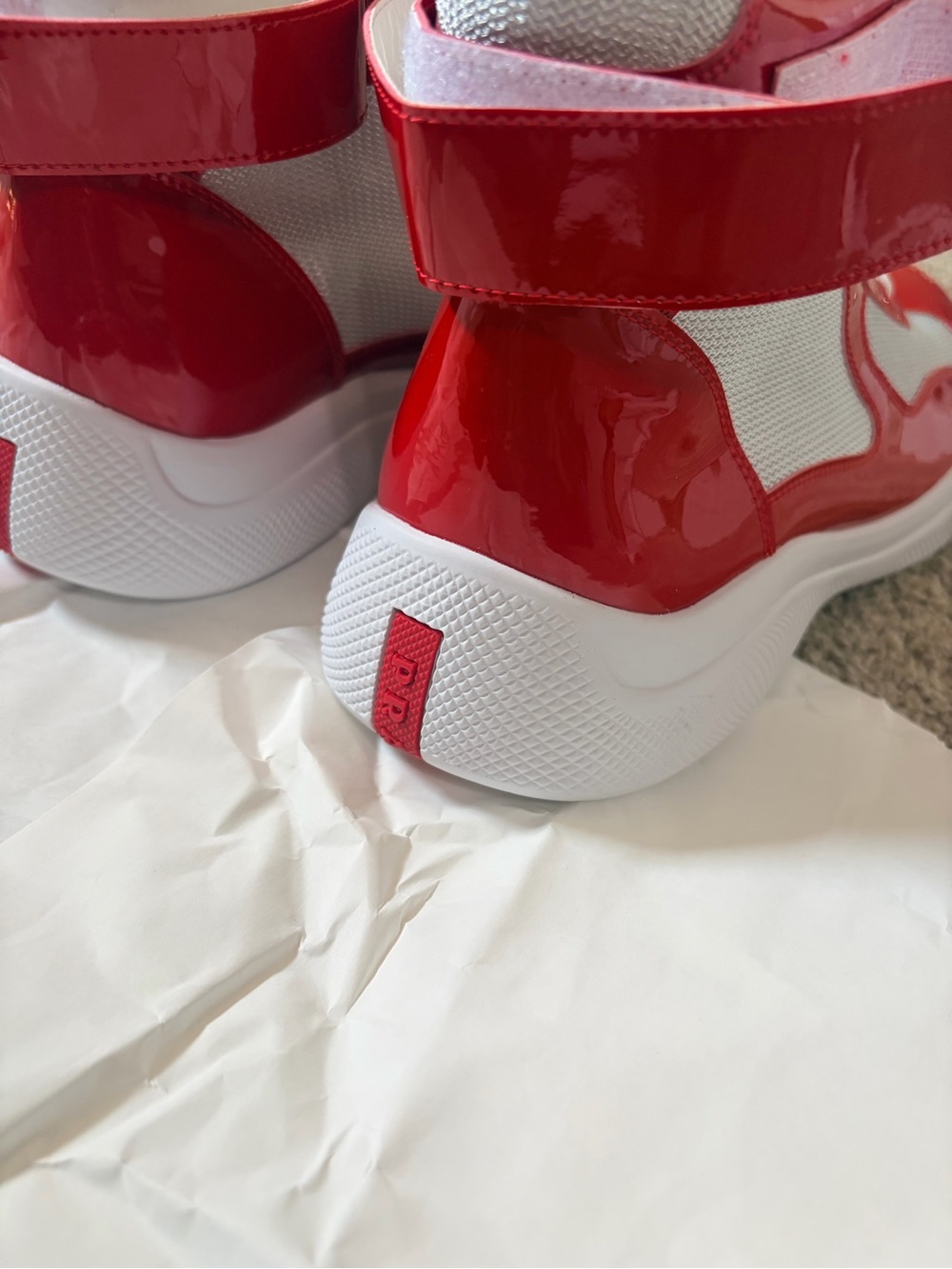 Prada Red and White Size Euro 43 High-Top Sneakers - Picture 7 of 8
